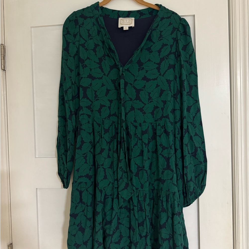 Sail to Sable Teal Leaf Print Long Sleeve Dress